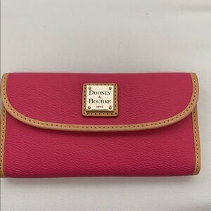 EUC - Dooney & Bourke Hot Pink Pebble Leather Continental Wallet with Tan Trim